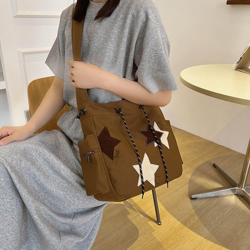 KANGDAWEI Y2K Star Canvas Messenger Bag, Cute Tote Bags Aesthetic, Small Shoulder Travel Crossbody Bags For Women - Image 3
